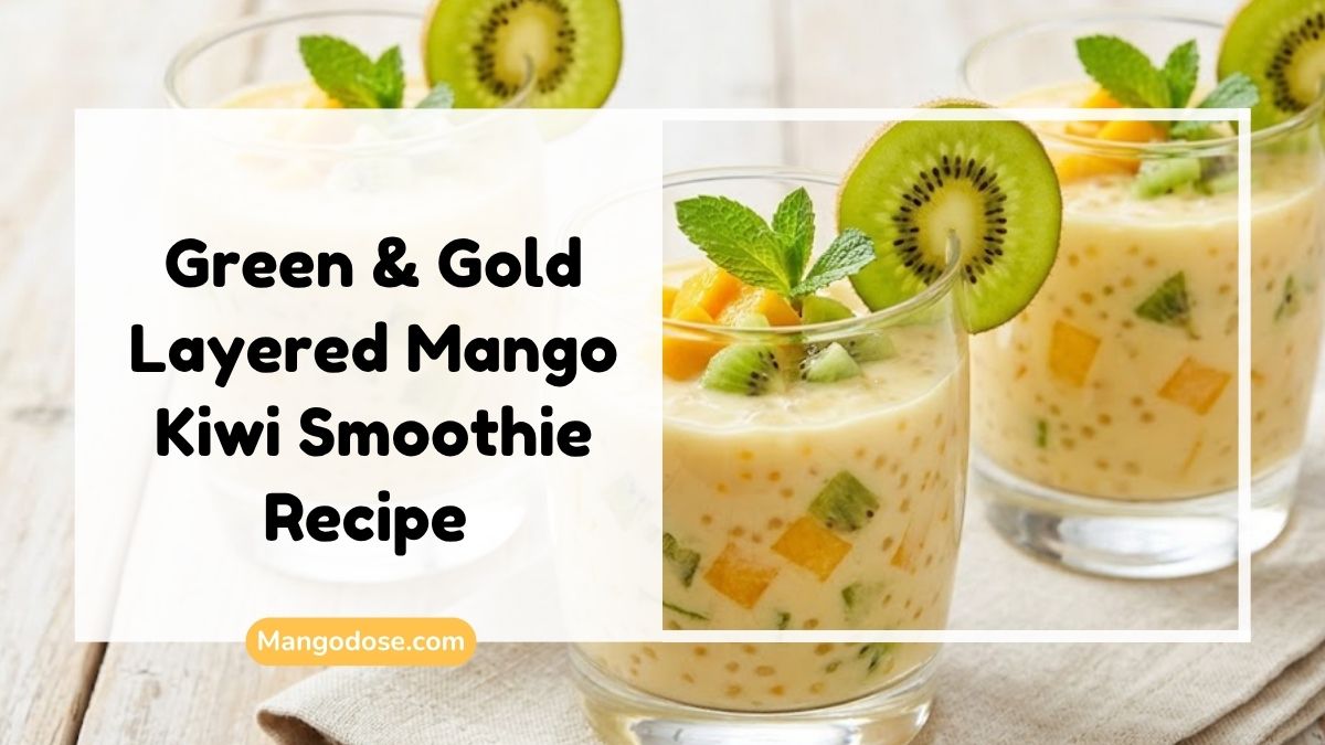 Image showing Green & Gold  Layered Mango Kiwi Smoothie Recipe