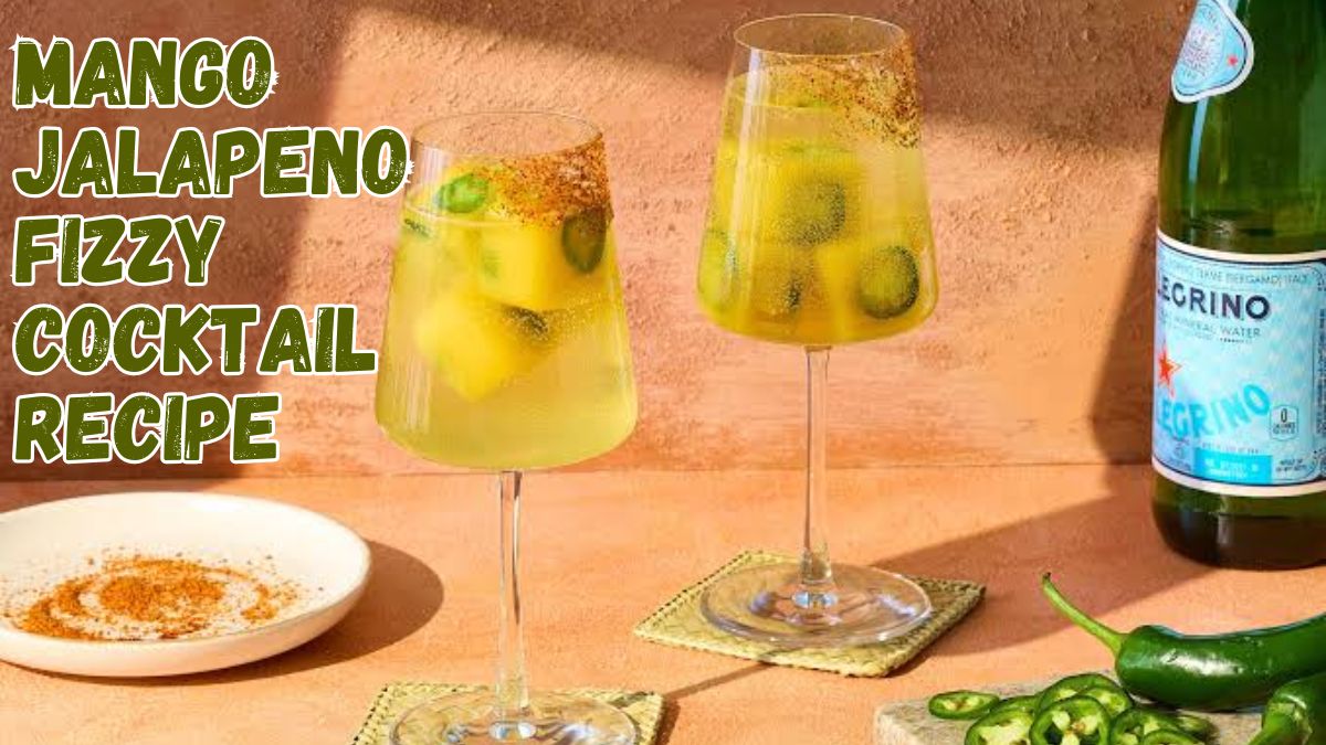 Mango Jalapeno Fizzy Cocktail Recipe with fresh mango, jalapeno, and sparkling bubbles